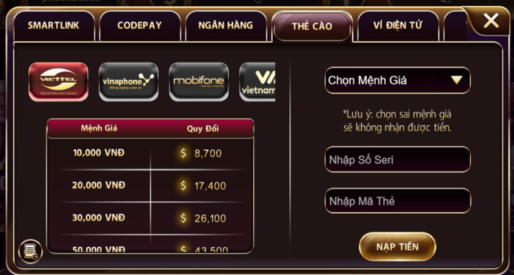 Hướng dẫn nạp tiền Sunwin bằng thẻ cào điện thoại Hướng dẫn nạp tiền tại Sunwin