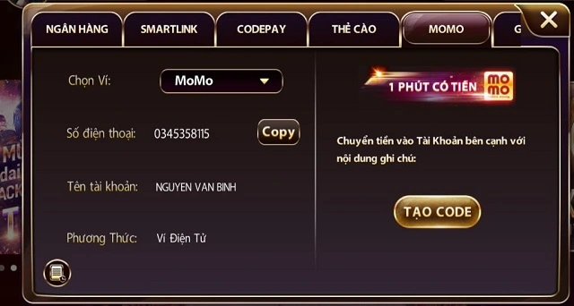 Phương thức thanh toán Sun win bằng ví điện tử momo Phương thức thanh toán Sunwin